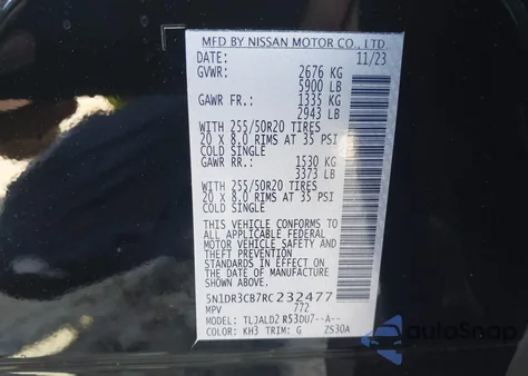 2024 Nissan Pathfinder Sl Fwd z USA, uszkodzony, nr VIN 5N1DR3CB7RC232477